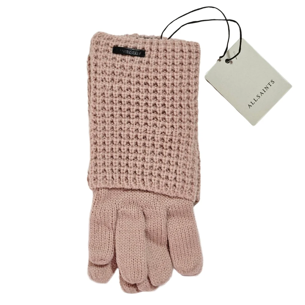 All Saints Gloves Misty Rose Pink Angled Stitch Marled Wool Blend Knit Outdoor